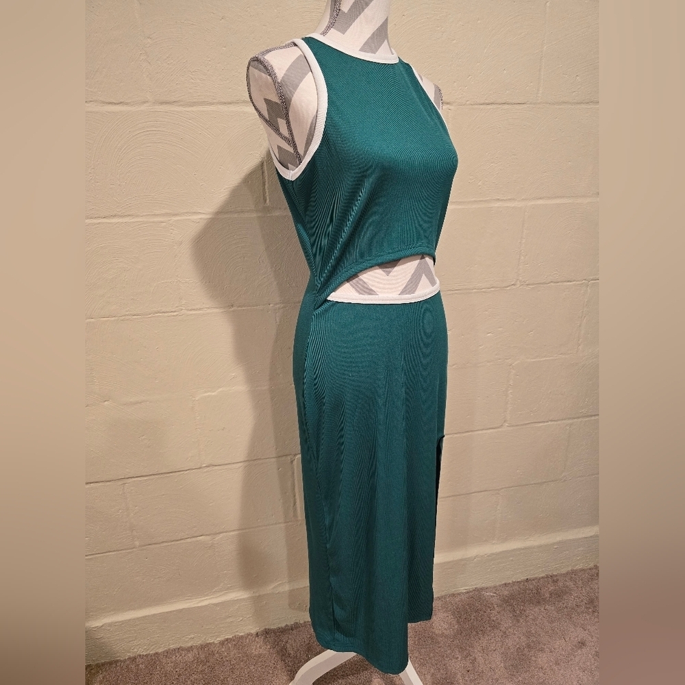 PrettyGarden Dress Womens Large Midi Green Bodycon Dress Sleeveless Knit Cutout. - Picture 3 of 10